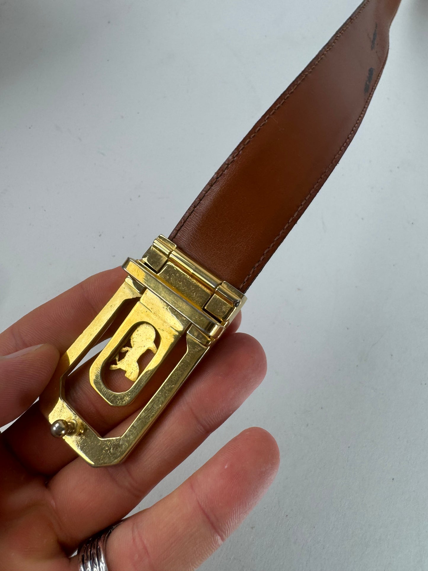 Vintage Celine Paris Carriage Logo Leather Belt black Brown