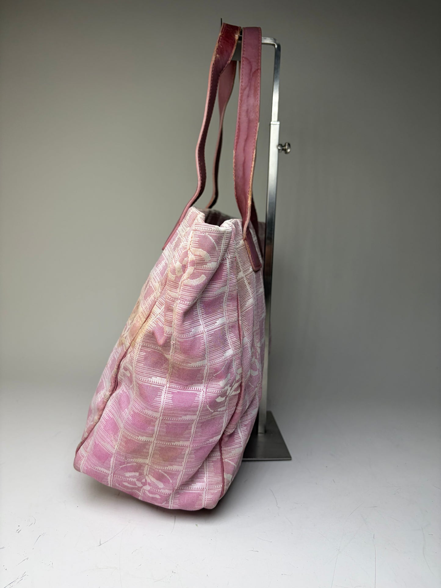 Vintage Chanel Canvas Tote Pink Cream Silver-Tone Hardware