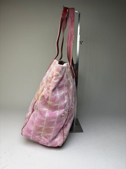 Vintage Chanel Canvas Tote Pink Cream Silver-Tone Hardware
