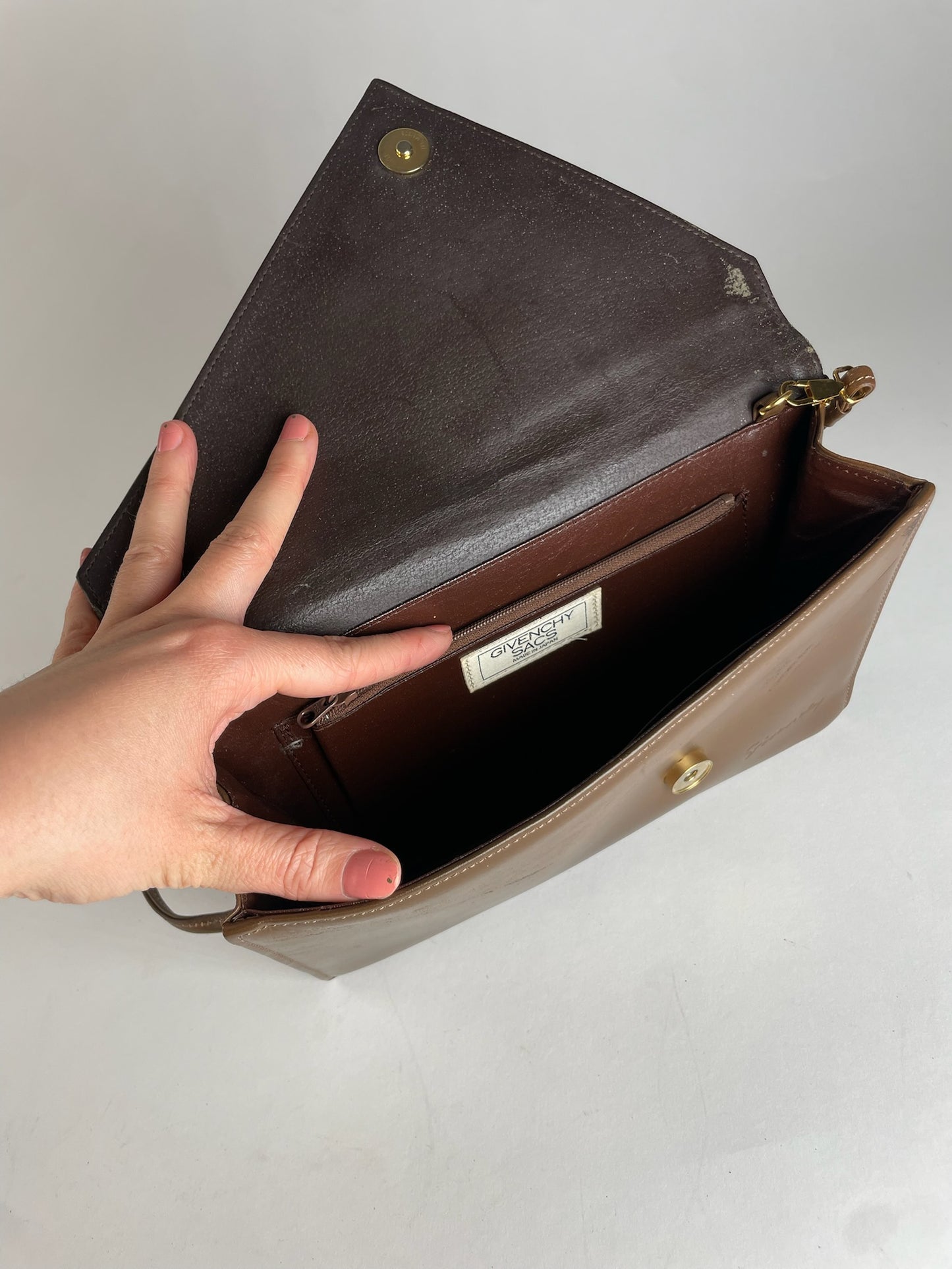 Vintage Givenchy Asymetric Leather Shoulder Bag Brown