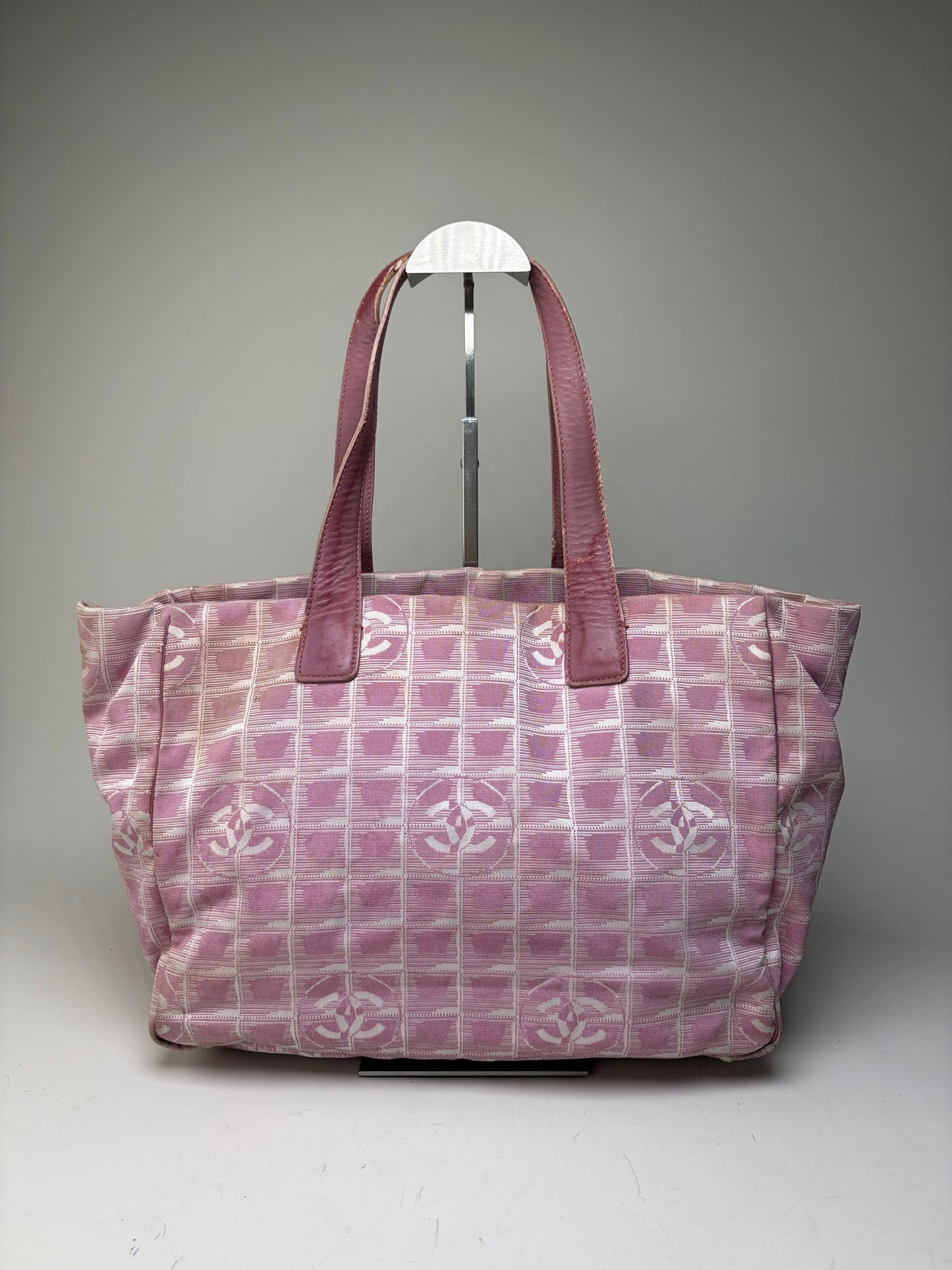 Vintage Chanel Canvas Tote Pink Cream Silver-Tone Hardware