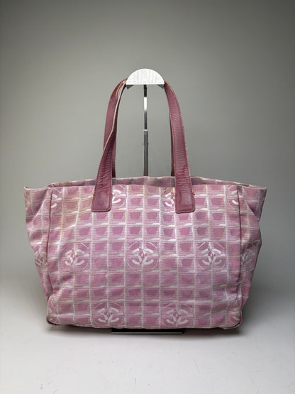 Vintage Chanel Canvas Tote Pink Cream Silver-Tone Hardware