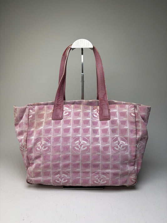 Vintage Chanel Canvas Tote Pink Cream Silver-Tone Hardware