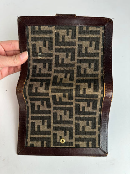 Vintage Fendi Zucca Canvas Bifold Wallet Late 1980s Brown Beige