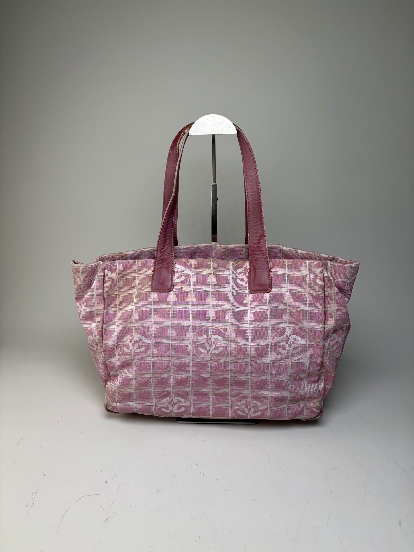 Vintage Chanel Canvas Tote Pink Cream Silver-Tone Hardware