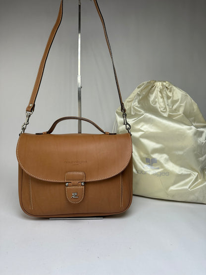 Vintage Courreges Structured Leather Top-Handle Bag c. Late 1990s Tan