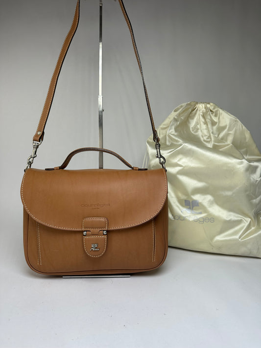 Vintage Courreges Structured Leather Top-Handle Bag c. Late 1990s Tan
