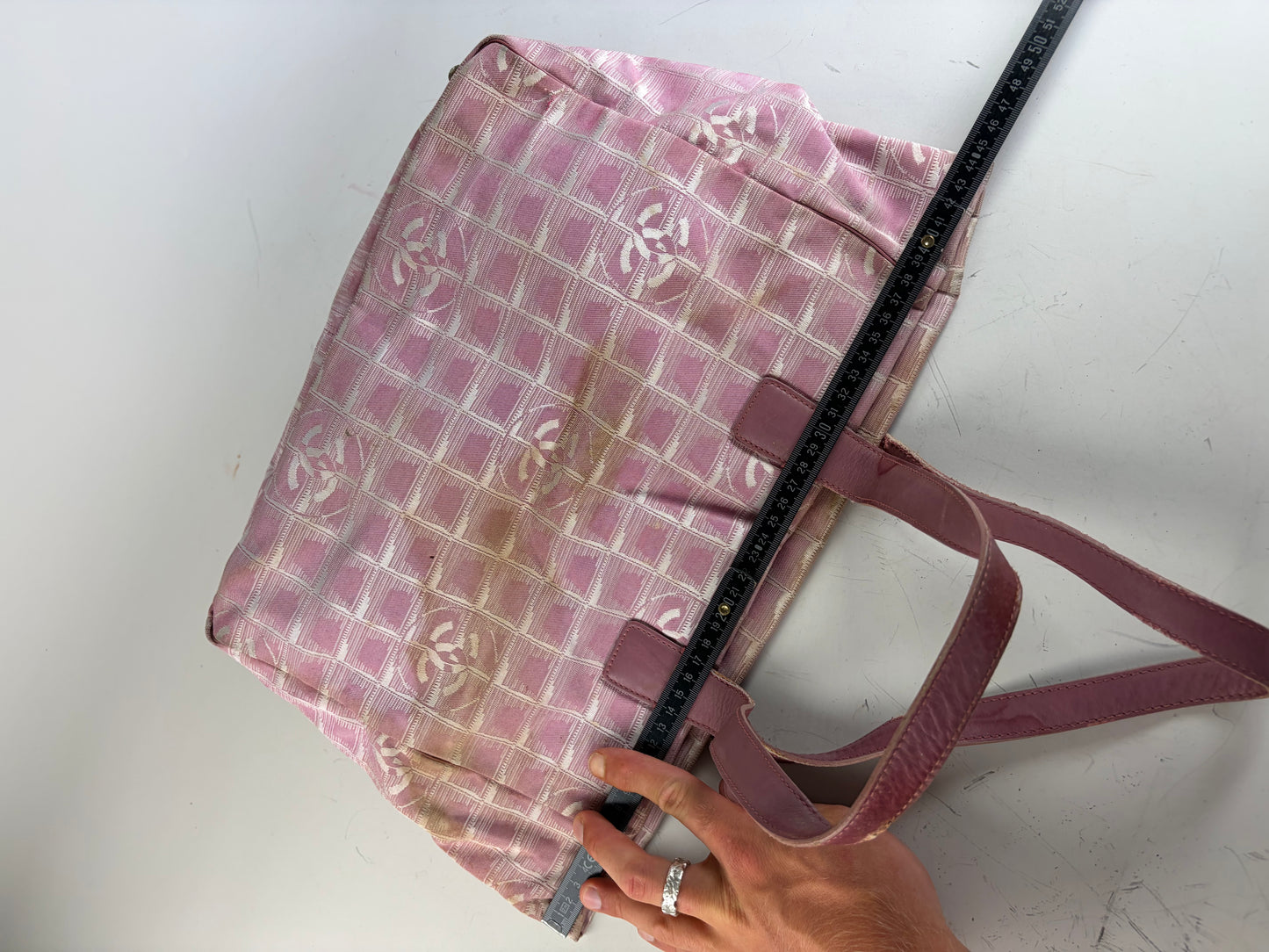 Vintage Chanel Canvas Tote Pink Cream Silver-Tone Hardware