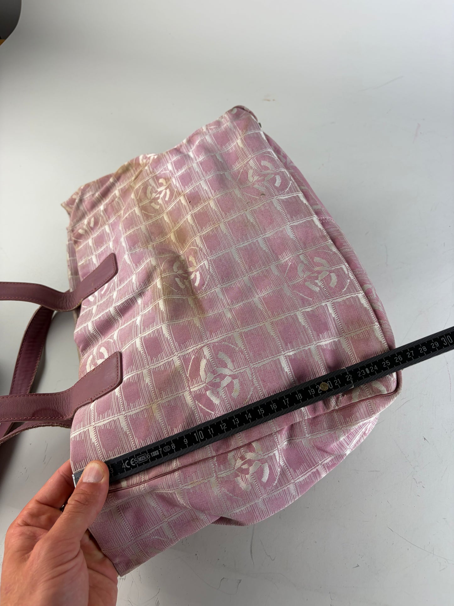 Vintage Chanel Canvas Tote Pink Cream Silver-Tone Hardware