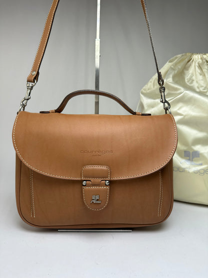 Vintage Courreges Structured Leather Top-Handle Bag c. Late 1990s Tan