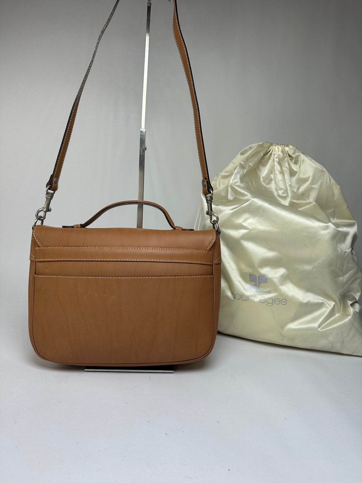Vintage Courreges Structured Leather Top-Handle Bag c. Late 1990s Tan