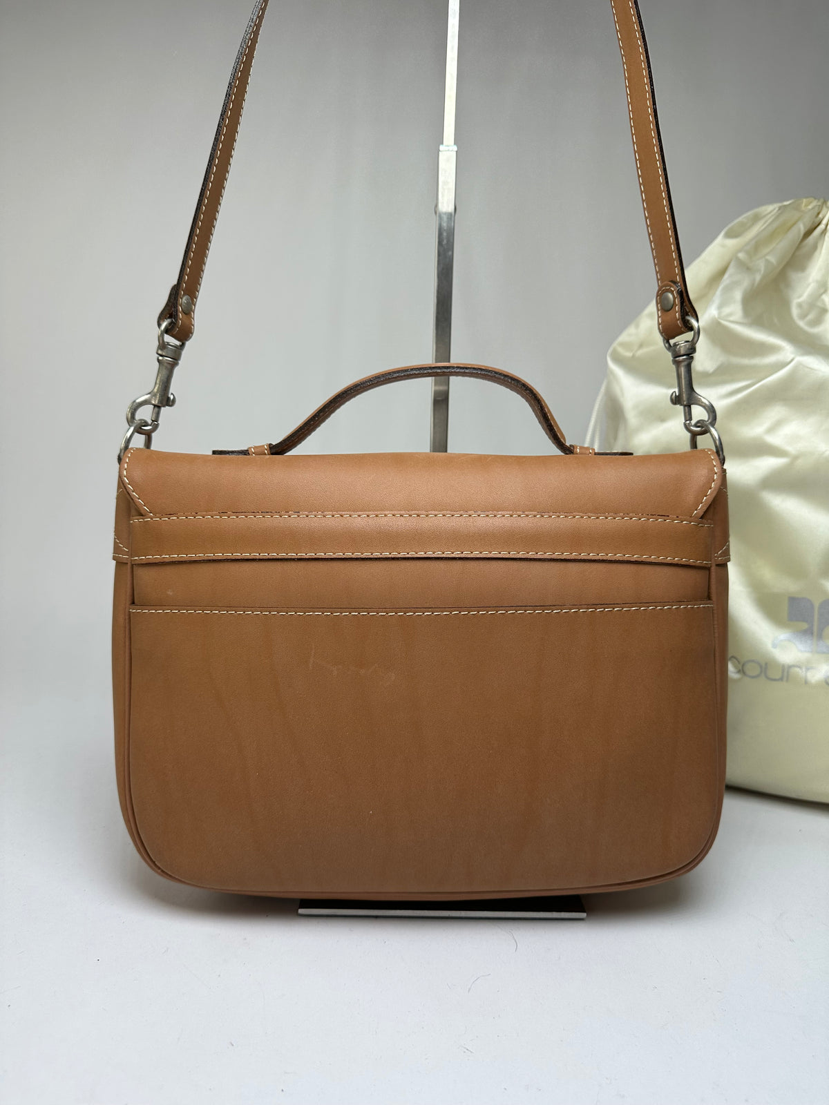 Vintage Courreges Structured Leather Top-Handle Bag c. Late 1990s Tan
