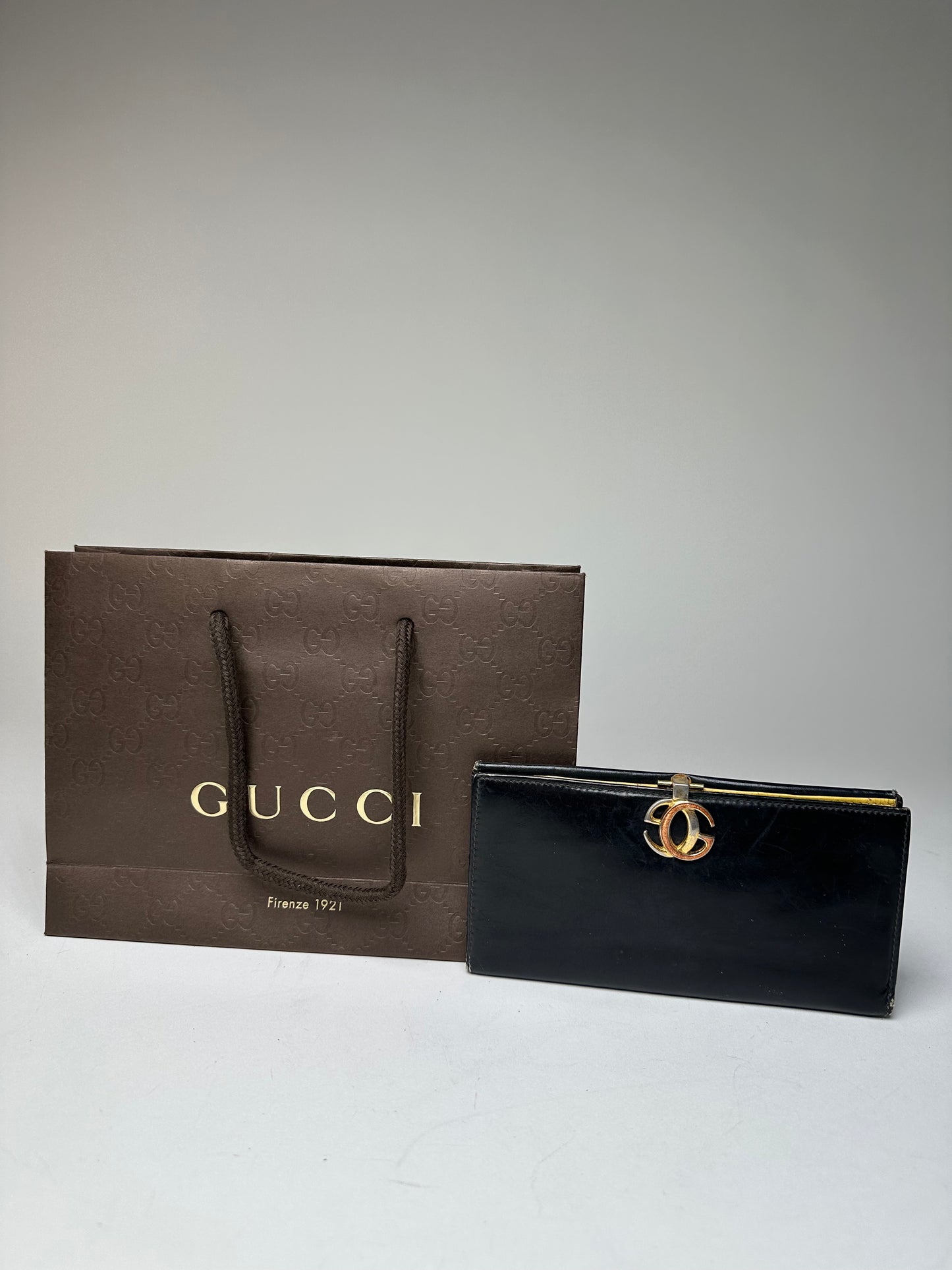 Vintage Gucci GG Leather Long Wallet Black