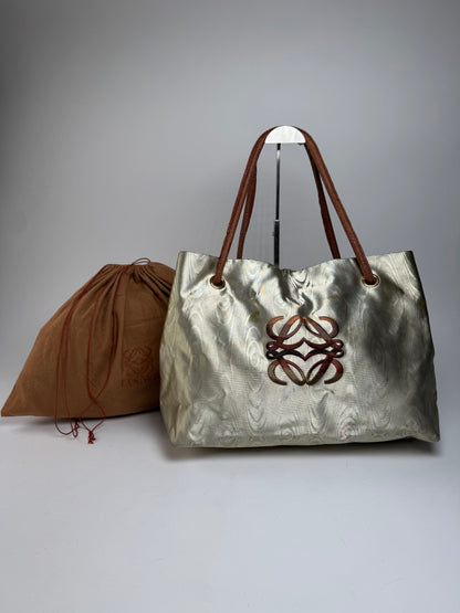 Vintage Loewe Madrid Leather Handbag Silver Brown