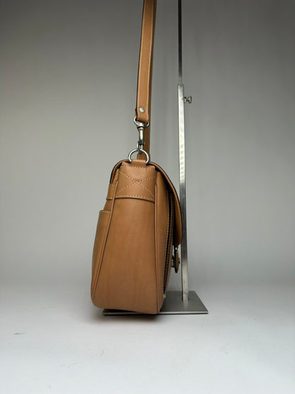 Vintage Courreges Structured Leather Top-Handle Bag c. Late 1990s Tan