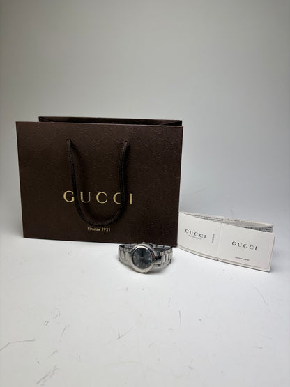 Vintage Gucci Stainless Steel Bracelet Watch Silver Black Boxed