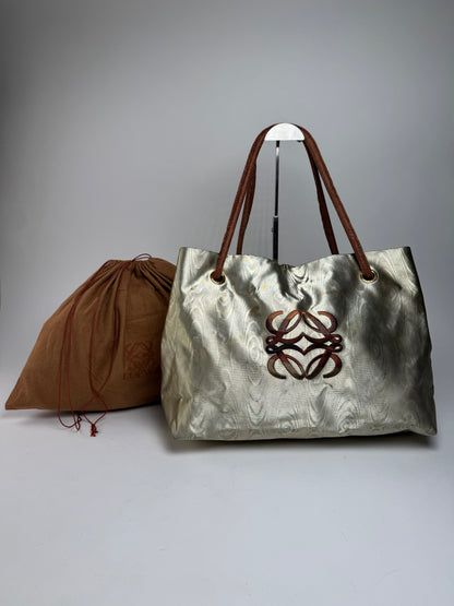 Vintage Loewe Madrid Leather Handbag Silver Brown