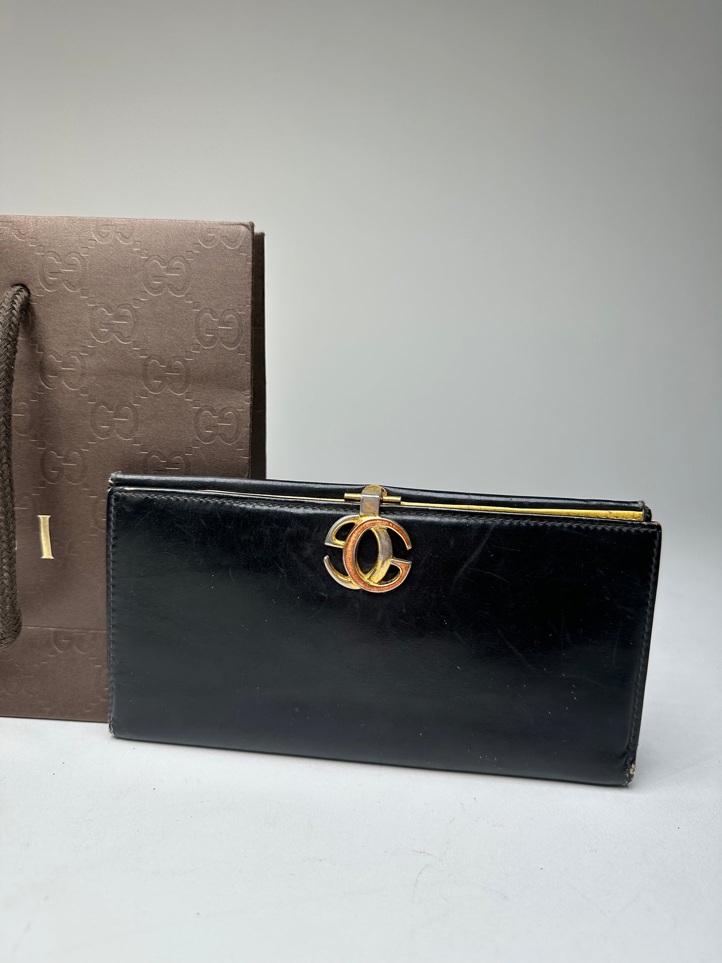 Vintage Gucci GG Leather Long Wallet Black