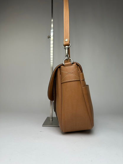 Vintage Courreges Structured Leather Top-Handle Bag c. Late 1990s Tan