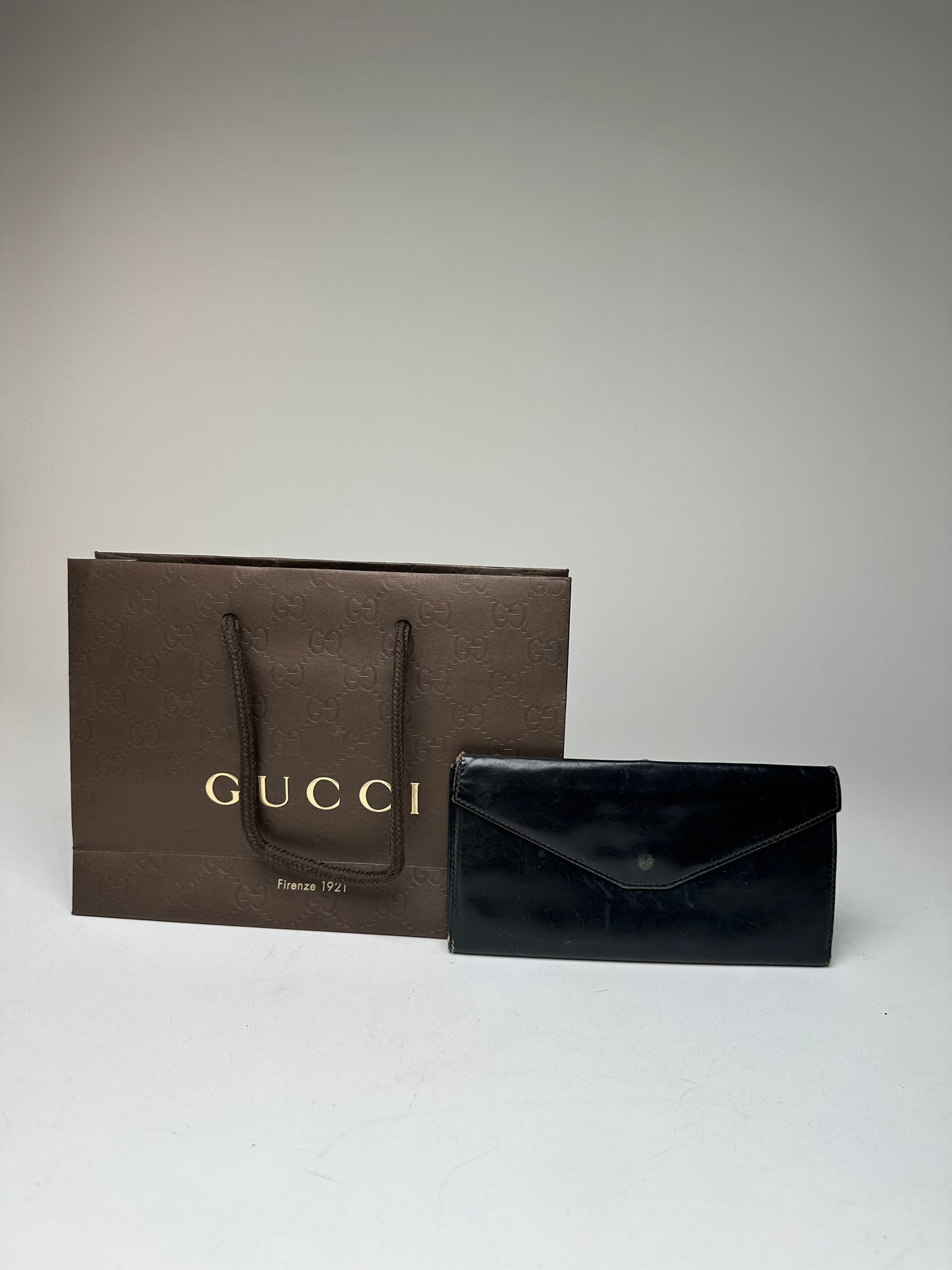 Vintage Gucci GG Leather Long Wallet Black