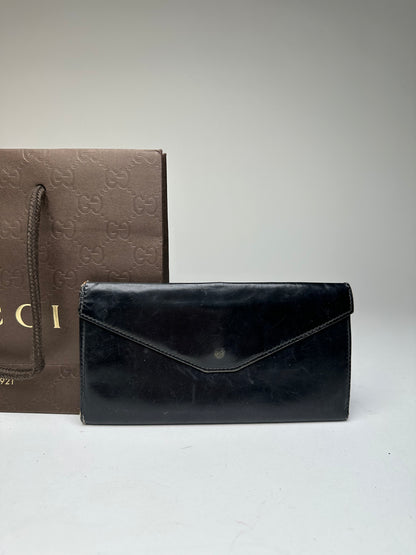 Vintage Gucci GG Leather Long Wallet Black