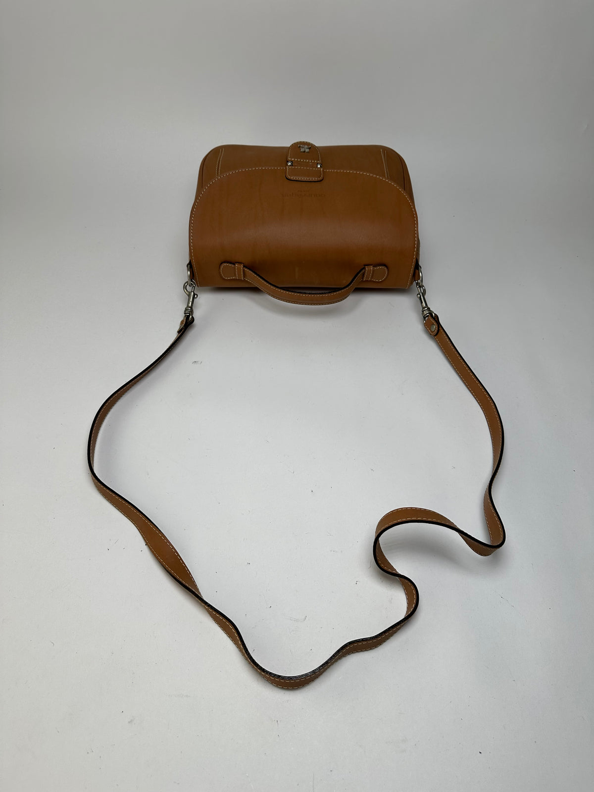 Vintage Courreges Structured Leather Top-Handle Bag c. Late 1990s Tan