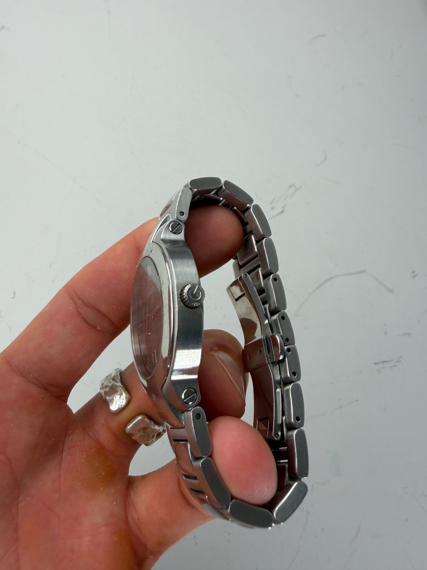 Vintage Gucci Stainless Steel Bracelet Watch Silver Black Boxed