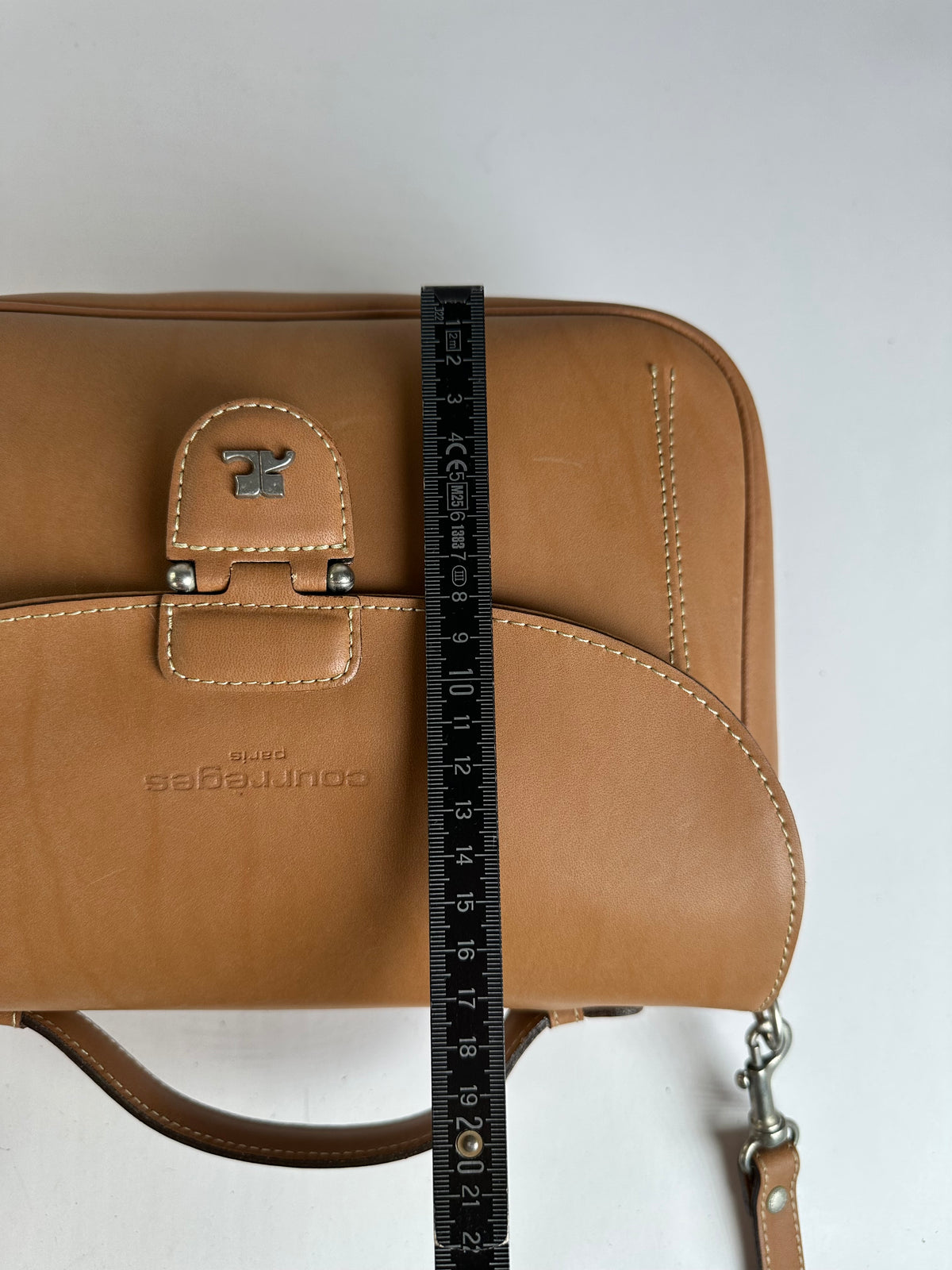 Vintage Courreges Structured Leather Top-Handle Bag c. Late 1990s Tan