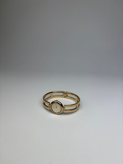 Vintage Courreges Gold-Tone Bangle Watch Cream Yellow Face