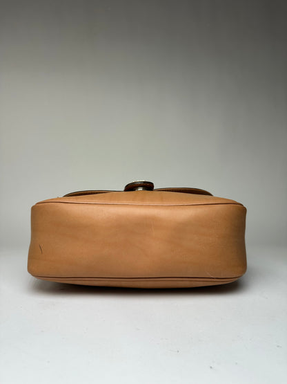 Vintage Courreges Structured Leather Top-Handle Bag c. Late 1990s Tan