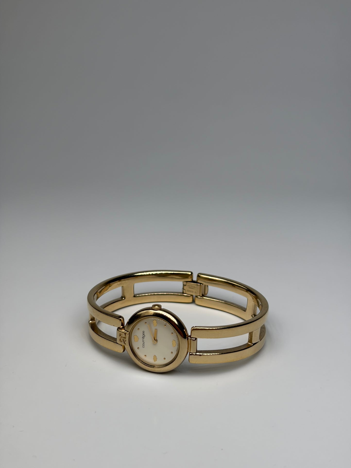 Vintage Courreges Gold-Tone Bangle Watch Cream Yellow Face