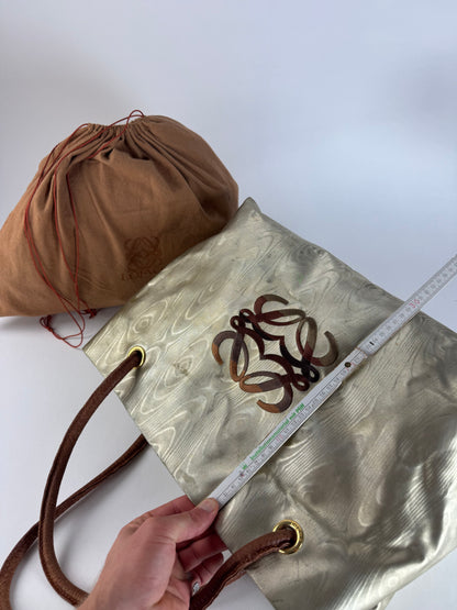 Vintage Loewe Madrid Leather Handbag Silver Brown