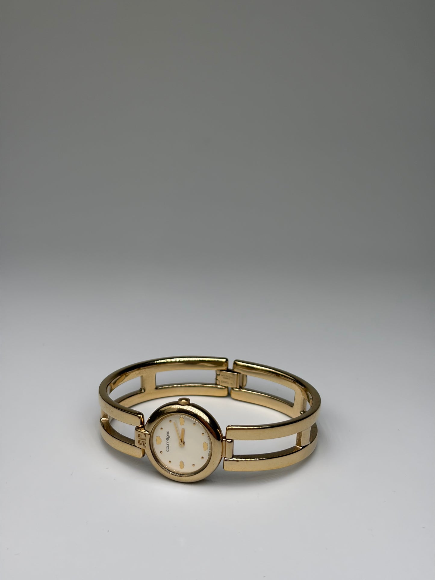Vintage Courreges Gold-Tone Bangle Watch Cream Yellow Face