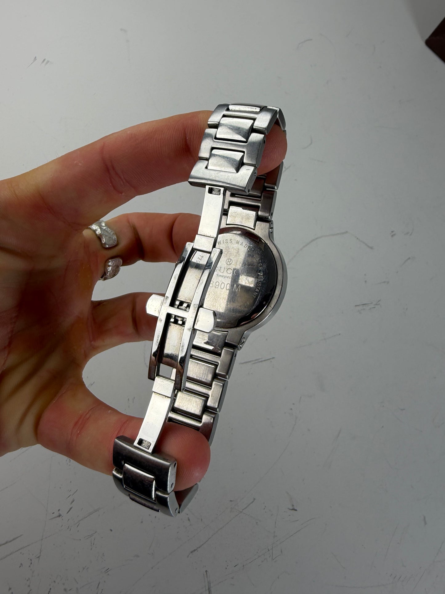 Vintage Gucci Stainless Steel Bracelet Watch Silver Black Boxed