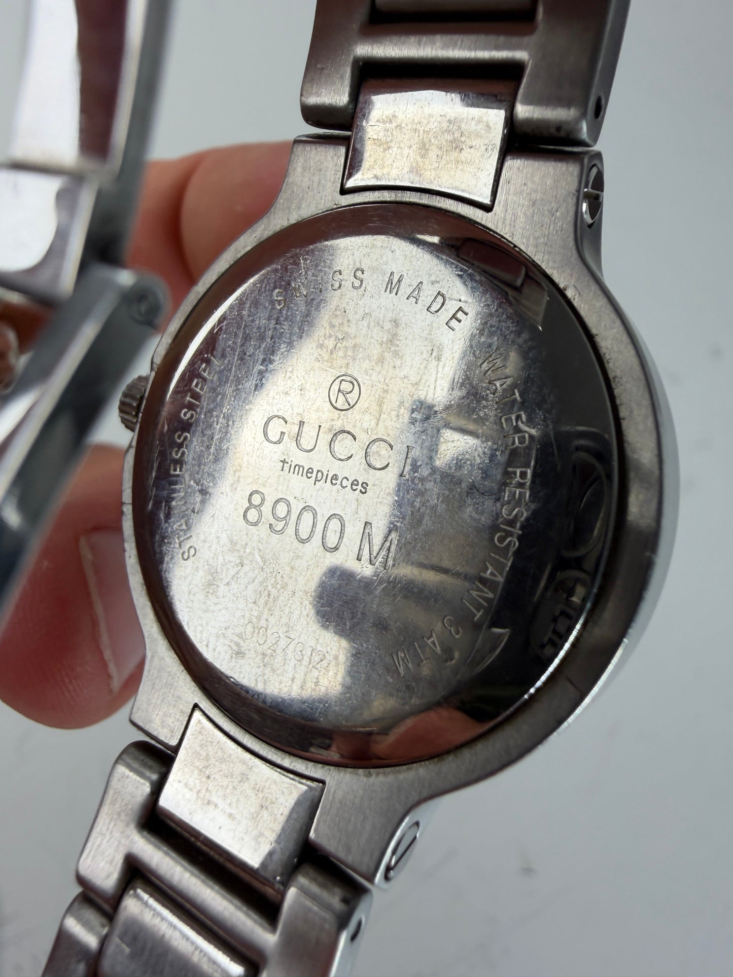 Vintage Gucci Stainless Steel Bracelet Watch Silver Black Boxed