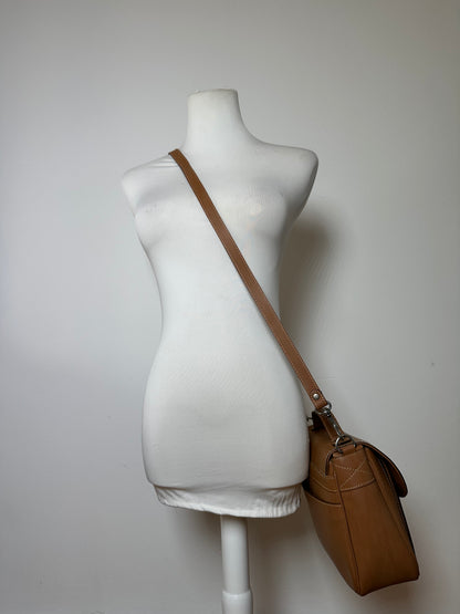 Vintage Courreges Structured Leather Top-Handle Bag c. Late 1990s Tan