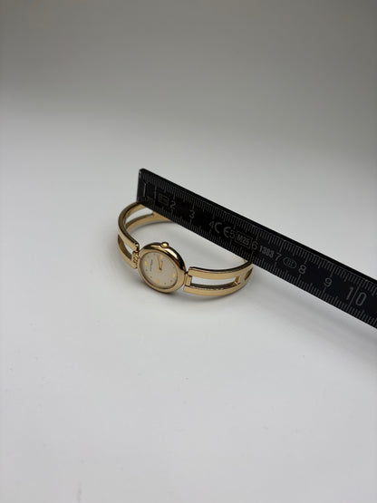 Vintage Courreges Gold-Tone Bangle Watch Cream Yellow Face