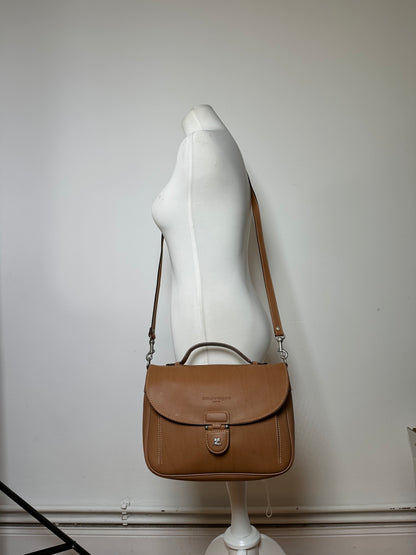 Vintage Courreges Structured Leather Top-Handle Bag c. Late 1990s Tan