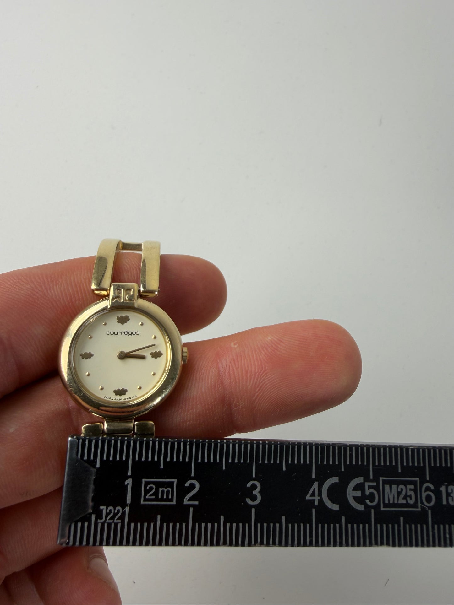 Vintage Courreges Gold-Tone Bangle Watch Cream Yellow Face