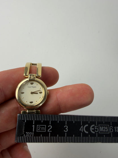 Vintage Courreges Gold-Tone Bangle Watch Cream Yellow Face