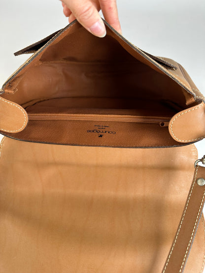 Vintage Courreges Structured Leather Top-Handle Bag c. Late 1990s Tan