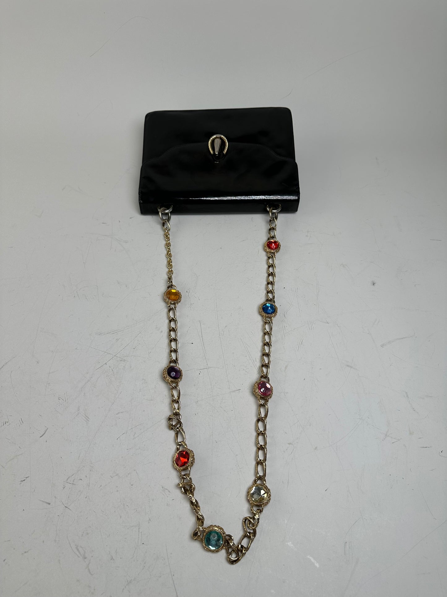 Vintage Gucci Patent Leather Shoulder Bag Black Gold
