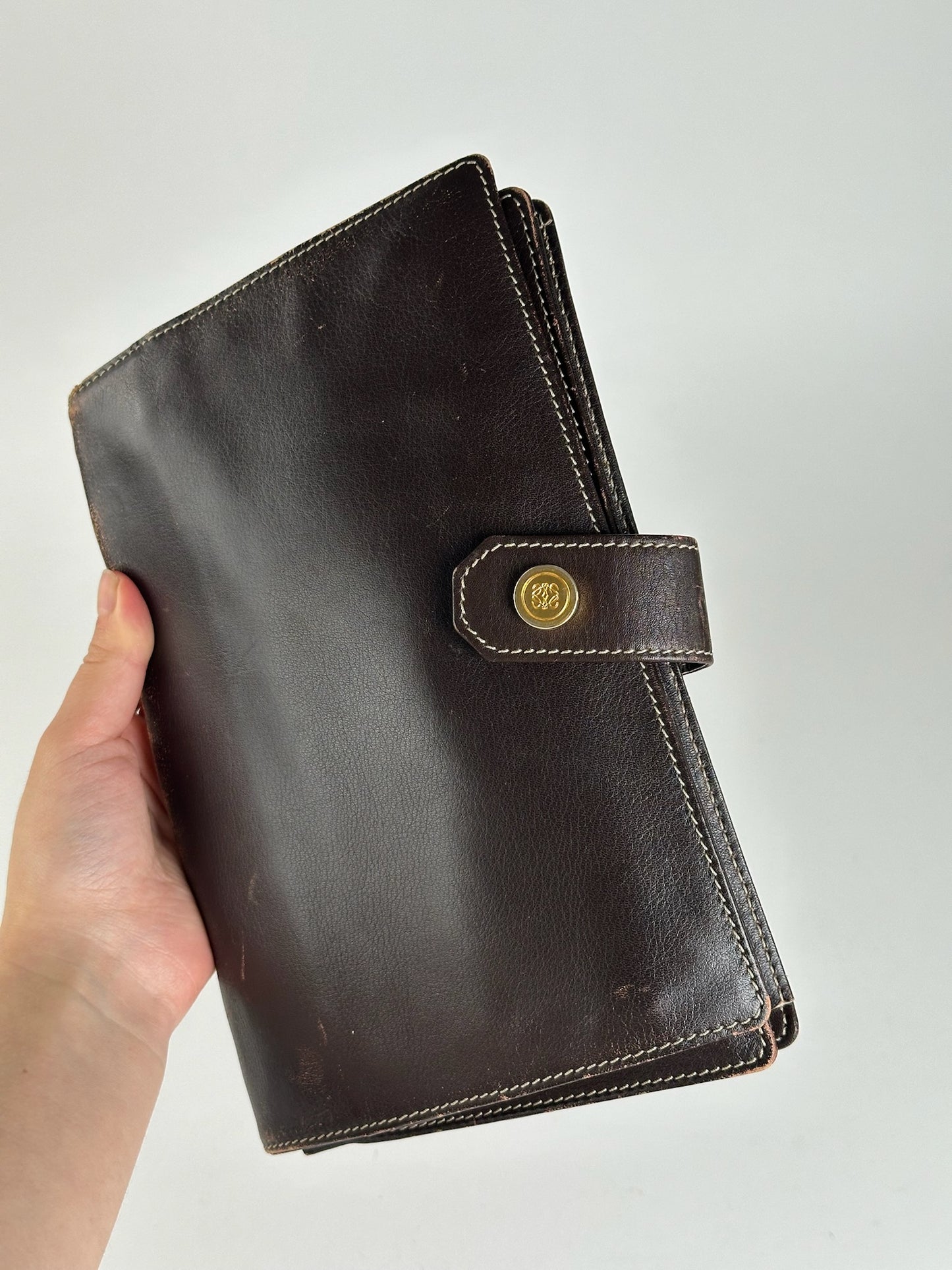 Pochette vintage en cuir Loewe Madrid marron