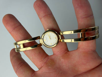 Vintage Courreges Gold-Tone Bangle Watch Cream Yellow Face