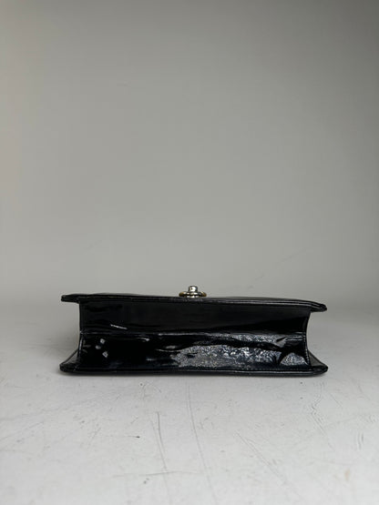 Vintage Gucci Patent Leather Shoulder Bag Black Gold