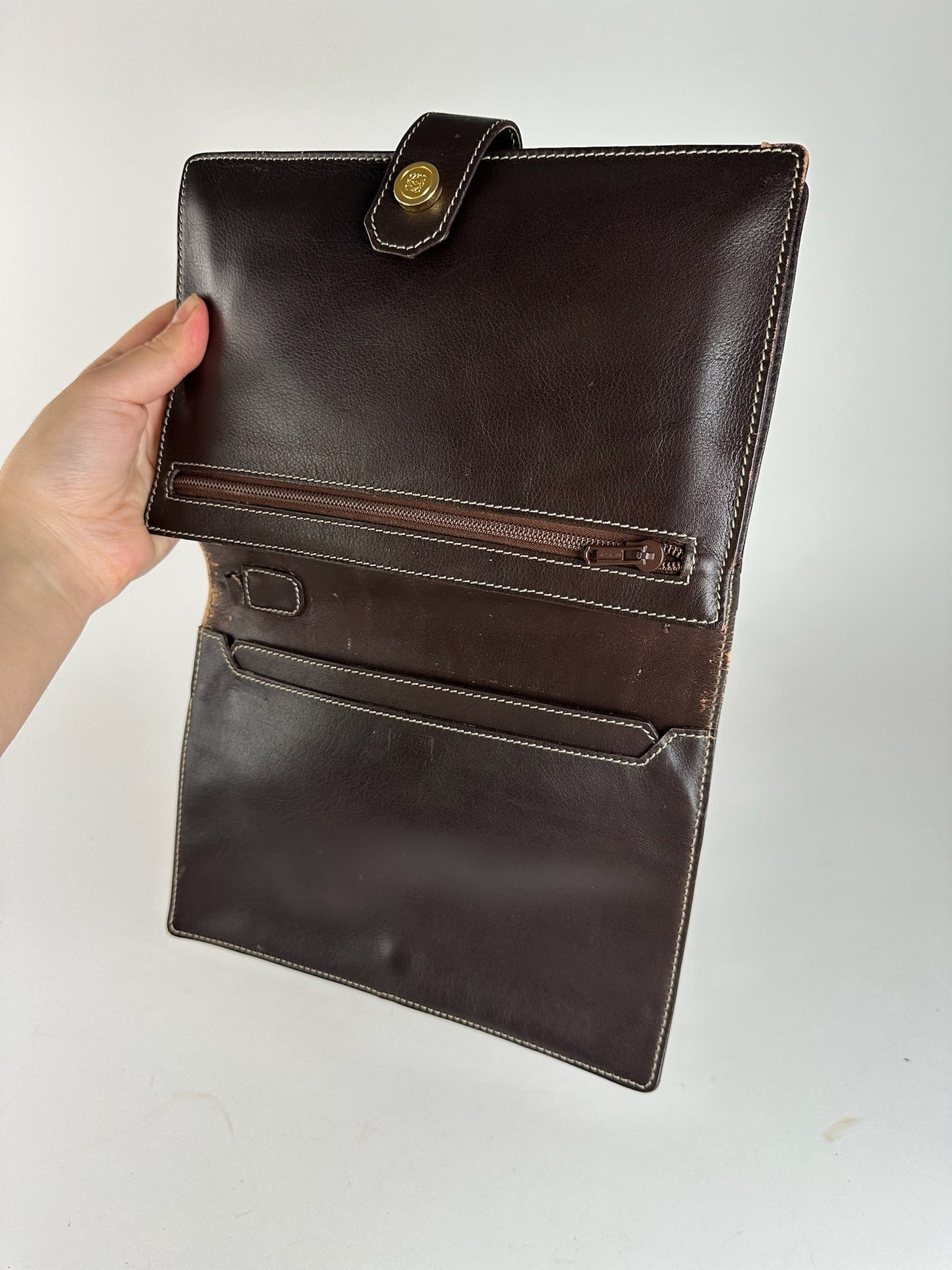Pochette vintage en cuir Loewe Madrid marron