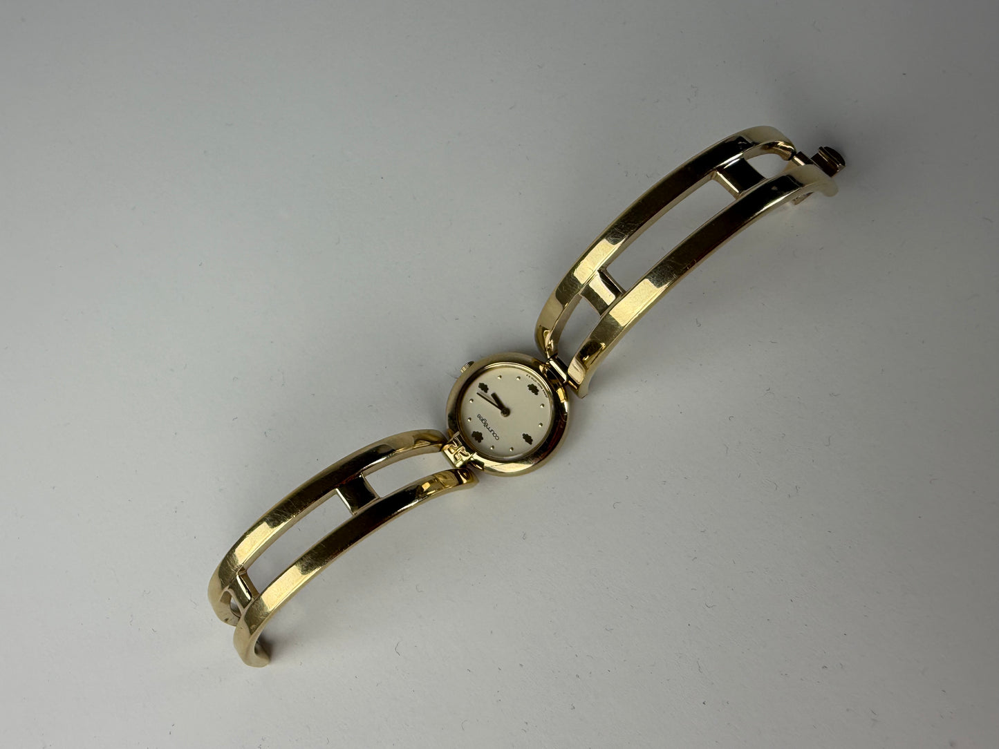 Vintage Courreges Gold-Tone Bangle Watch Cream Yellow Face