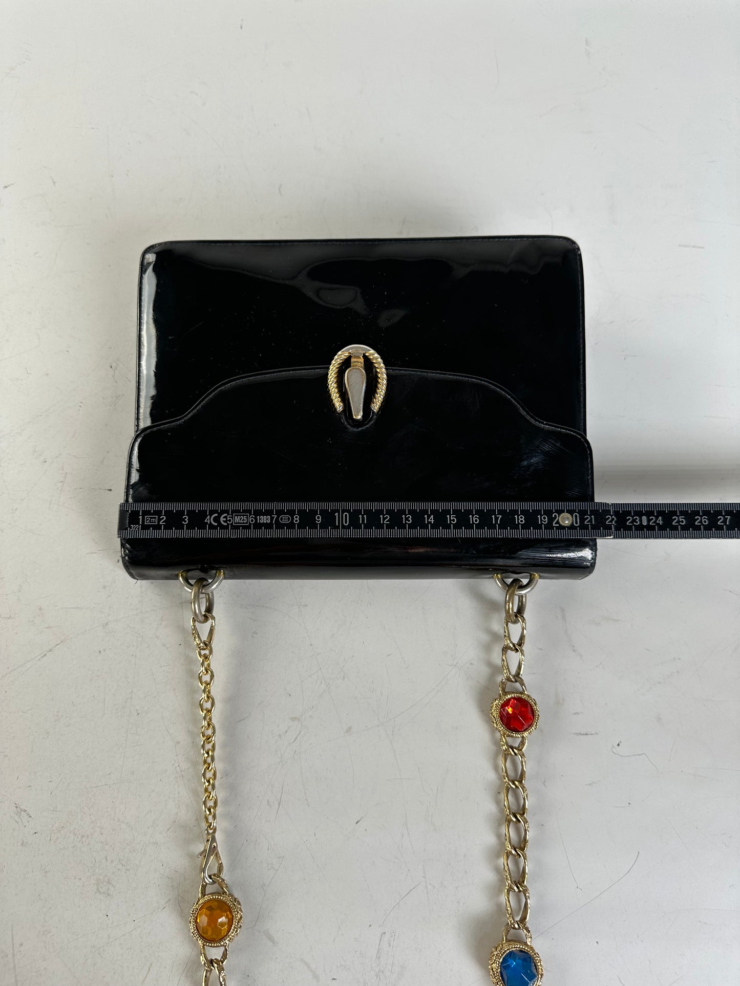 Vintage Gucci Patent Leather Shoulder Bag Black Gold