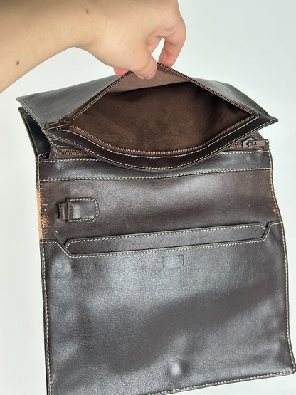 Pochette vintage en cuir Loewe Madrid marron
