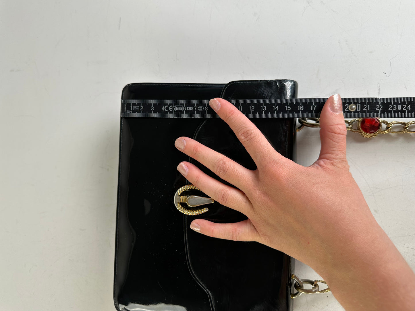 Vintage Gucci Patent Leather Shoulder Bag Black Gold